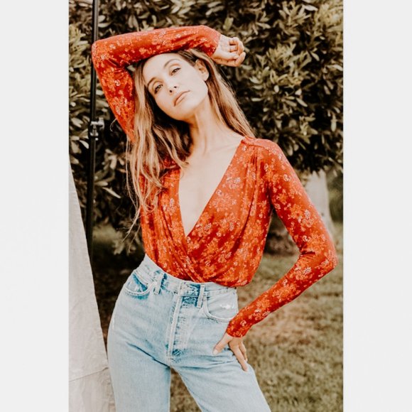 Free People Tops - Free People Intimately Red Floral Turnt Bodysuit